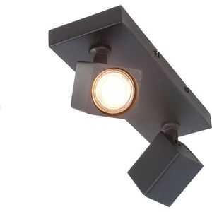 Moderne spot vierkant Quadro | 2 lichts | zwart | metaal | 30 x 10 cm plaat | hal / woonkamer lamp | modern / strak design | Freelight
