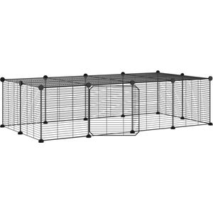 vidaXL-Huisdierenkooi-met-deur-20-panelen-35x35-cm-staal-zwart