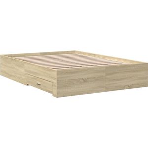 vidaXL - Bedframe - met - lades - bewerkt - hout - sonoma - eikenkleurig - 120x190 - cm