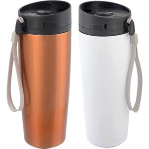 Cuisine - 2x RVS isoleer/warmhoudbekers wit en koper kleur 380 ml