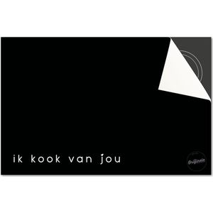 Inductie beschermer 78x52 - afdekplaat inductie mat - Dietrix Kookplaat beschermer - Base - Quotes - Ik Kook van Jou Zwart