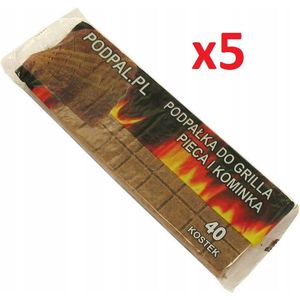 Aanmaakblokjes 5 pakken van 40 stuks - Bruin - openhaard - kachel - voor houtkachel - firelighters to fire up