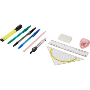 Schrijfwaren set / Stationery Set - Roze - Set van 10 met oa etui, potloden, pen, liniaal gum en meer