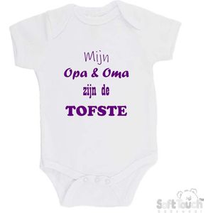 100% katoenen Romper ""Mijn Opa & Oma zijn de TOFSTE"" Meisjes Katoen Wit/paars Maat 68/74