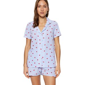 Trendyol Roze Gestreepte Viscose Shorts Geweven Pyjamaset Met Hartjes Thmss22Pt0091