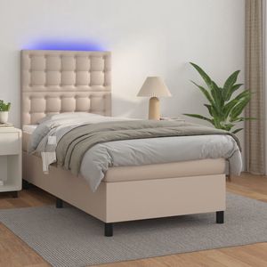 The Living Store Boxspring Bed - Cappuccino - 203 x 80 x 118/128 cm - Hoogwaardig kunstleer - Verstelbaar hoofdbord - LED-verlichting - Pocketvering matras - Huidvriendelijk topmatras - Inclusief montagehandleiding en LED-strip