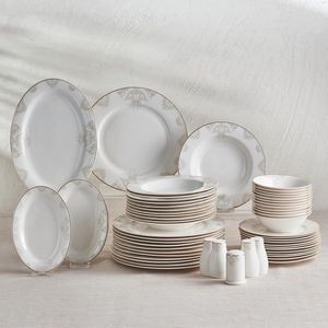 Tafelserviesset, 56-delig, rond, combiservies, wit porseleinen servies, soepborden met platte borden