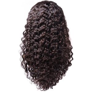 Pruiken dames - echt haar/ Front Lace Wig_100% Human Hair_ Braziliaanse Deep Curly, 18inch Pre Geplukt met Baby Haar