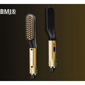 BMJ® Baard Stijltang - Baard Styler - Baard Straightener - Baardborstel - Beard Brush - Elektrische Baard Borstel - Zwart/Goud - voor Mannen