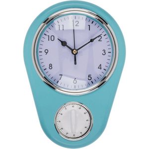 Retro Teardrop Wandklok met Timer - Turquoise