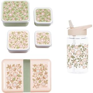 A Little Lovely Company Back to school set - Drinkfles / 4 Snackdozen / Lunchbox - Bloesems roze