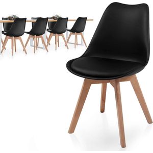 Floraya - Set 8 Eetkamerstoelen - Zwart - Kunststof - met zitkussen - met rugleuning - Scandinavisch design