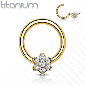 High Quality titanium clicker front flower gemmed 1.2x8mm gold plated