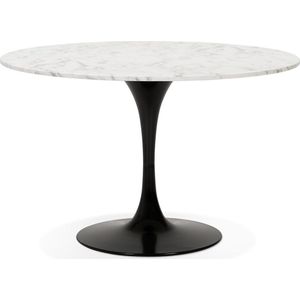 Alterego Ronde eettafel 'WITNEY' van wit gemarmerde steen en zwart metaal noir - Ø 120 cm