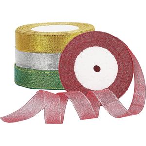 Kerst Organza Lint - Rood Gouden Kerstlint - Chiffon Lint - 100 Yard