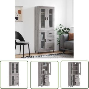 The Living Store Hoge Kast - Grijs Sonoma Eiken - 69.5 x 34 x 180 cm (B x D x H)