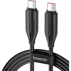 Toocki Oplaadkabel 'Super Fast Charging' - USB-C naar USB-C - 100W 5A Snellader - 2 Meter - voor MacBook/iPad, Samsung Galaxy/Note, OnePlus, Xiaomi, Google Pixel, OPPO - Tot 12 Keer Sneller - Sterker snoer van TPE-Rubber - voor Android Auto - ZWART