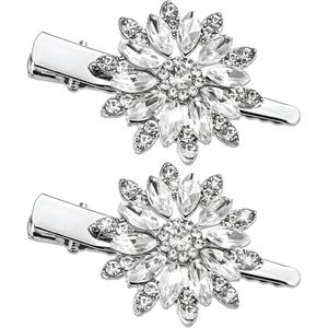 2 stuks sprankelende strass haarspeldjes met enkele bloem - zilver kristal - metalen alligator clips Blauwe eendenbek haarspeldjes met bling - Franse fancy haarspeldjes voor vrouwen en meisjes - haarsieraden
