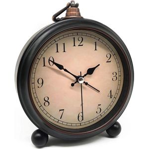 Wekker met Romeinse wekker, retro, analoog, tikkend, stil, werkt op batterijen, eenvoudig te bedienen en luid alarm, grote wijzerplaat van 10,2 cm