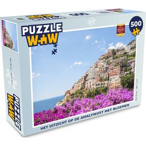 Puzzel Uitzicht op de Amalfikust met bloemen - Legpuzzel - Puzzel 500 stukjes