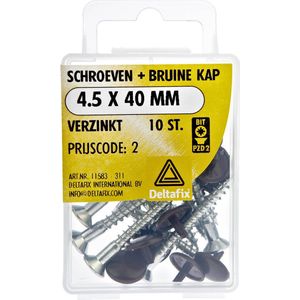 Hout Schroef Deltafix - Schroeven + bruine kap -  4.5 x  40 mm - verzinkt - inhoud 10 stuks. pozidrive-2.