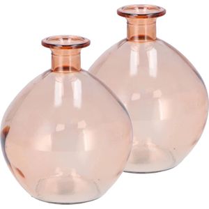 DK Design Bloemenvaas rond model - 2x - helder gekleurd glas - perzik roze - D13 x H15 cm