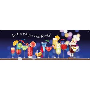 Spandoek Let's begin the Party - 150 x 50 cm - met ringen - PVC - Banner - Banier- Verjaardag - Cocktailparty - indoor en outdoor – Geveldoek