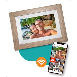 Digitale fotolijst met WiFi en Frameo App - 8 inch - Pora – HD+ -IPS Display – Licht Bruin/Wit - Micro SD – Touchscreen