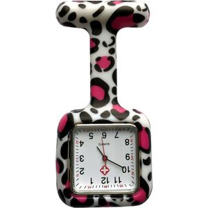 Fako® - Verpleegstershorloge - Zusterhorloge - Verpleegster Horloge - Siliconen Vierkant Print - Vlekken Fuchsia