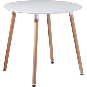 Ronde eettafel voor 2 4 personen, Scandinavisch design, houten poten, 80 x 80 x 73 cm, wit HMTM-ET-40001-Wit