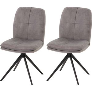 Set van 2 eetkamerstoelen MCW-M68, keukenstoel fauteuil, draaibare autostand, metaal stof/textiel ~ grijs