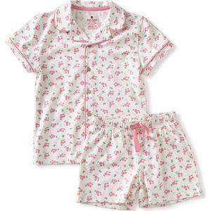Little Label Pyjama Meisjes Maat 146-152/12Y - roze, wit - Bloemetjes - Shortama - Zachte BIO Katoen
