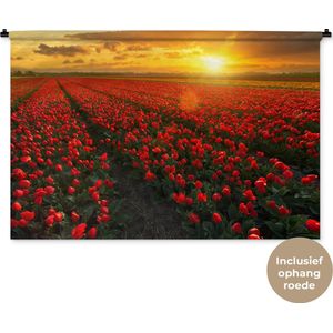 Wandkleed Landschappen Nederland - Rode tulpen in Nederland Wandkleed katoen 150x100 cm - Wandtapijt met foto