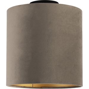 QAZQA combi - Landelijke Plafondlamp met kap - 1 lichts - Ø 250 mm - Zwart Goud - Woonkamer | Slaapkamer | Keuken