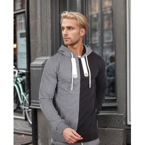 Heren Slim fit Hoodie- Maat XXL- Grijs/ Zwart