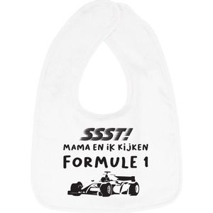 Hospitrix Slabbetje met Tekst  ""SSST! Mama  en Ik kijken Formule 1"" Wit  - Kerstcadeau - Cadeau Zwangerschap - Baby Kwijldoek - Kwijllap - Morslap - Bavette - Go Max