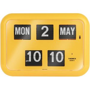 Twemco QD-35 - Flipklok - Geel - Flip Klok - Engelse Datum - 12-uurs tijdsaanduiding (AM/ PM) - Retro Klok - Wandklok - Tafelklok - Datumklok - Klok Met Datum - Klok Met Dag - Kalenderklok - Digitale Tijdsaanduiding - Wandklok Woonkamer