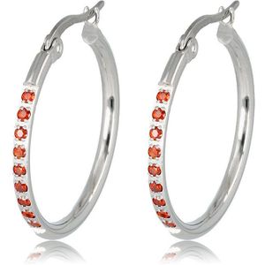 My Bendel - Zilveren oorringen met rode steentjes 25mm - Zilveren oorringen met rode steentjes 25mm - Met luxe cadeauverpakking