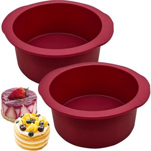 2 stuks siliconen taartvorm, rond, anti-aanbaklaag, kleine bakvorm, 10 cm, siliconen vorm voor cake, cheesecake en brood (ronde vorm, 2 stuks, 10 cm)