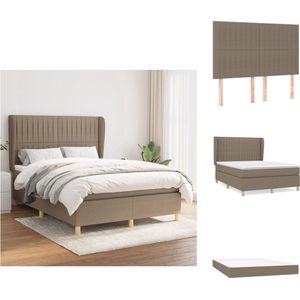 vidaXL Boxspringbed - Pocketvering - 140 x 200 cm - Taupe - Inclusief matras en topmatras - Bed