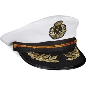 Relaxdays kapiteinspet volwassenen - kapiteins hoed - matrozenhoed wit - carnaval hoed