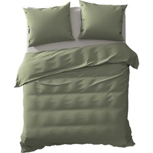 Yellow Percale Dekbedovertrek - Litsjumeaux - 240x200/220 cm - Army Green