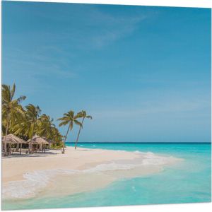 WallClassics - Vlag - Tropisch Strand met Palmbomen - 100x100 cm Foto op Polyester Vlag