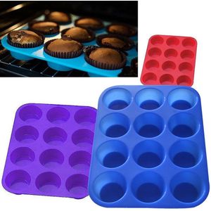 Donkerblauwe Siliconen Muffinvorm - 12 Muffins - Siliconen Bakvorm - Muffin Bakvorm Siliconen - Siliconen Cupcake Vormpjes - Muffin Bakblik - Muffin Bakplaat - Muffinvorm 12 stuks - Donkerblauw