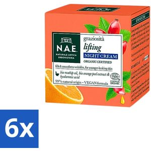 N.A.E. Graziosita Lifting Nachtcrème - Vegan & Biologisch - Hydraterend & Verjongend effect - 50ml - Voordeelverpakking - 6 stuks