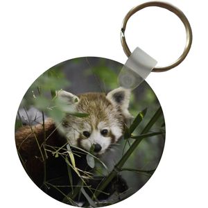 Sleutelhanger - Rode Panda - Takken - Groen - Plastic - Rond - Uitdeelcadeautjes