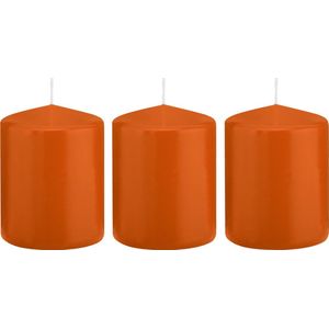 3x Oranje cilinderkaarsen/stompkaarsen 6 x 8 cm 29 branduren - Geurloze kaarsen oranje - Woondecoraties