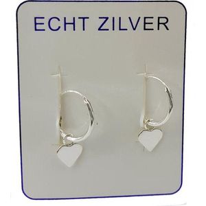 Zilveren oorringetjes 12mm met hangertje hartje