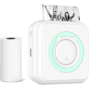 Mini Printer Bluetooth Thermal Photo Printer - USB Rechargeable Portable Mini Photo Printer for iOS and Android - Ideal for Study Photo Printing - Work with 5 Rolls Label White