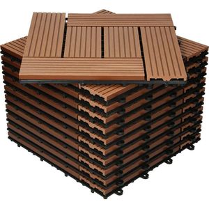 ECD Germany WPC Terras Tegels 30x30 cm 55er Spar Set für 5m² Lichtbruin Mozaïek Hout Optiek voor Tuin Balkon Vloeren met Drainage Klik Systeem Dekkonertegels Klik Tegels Hout Tegels